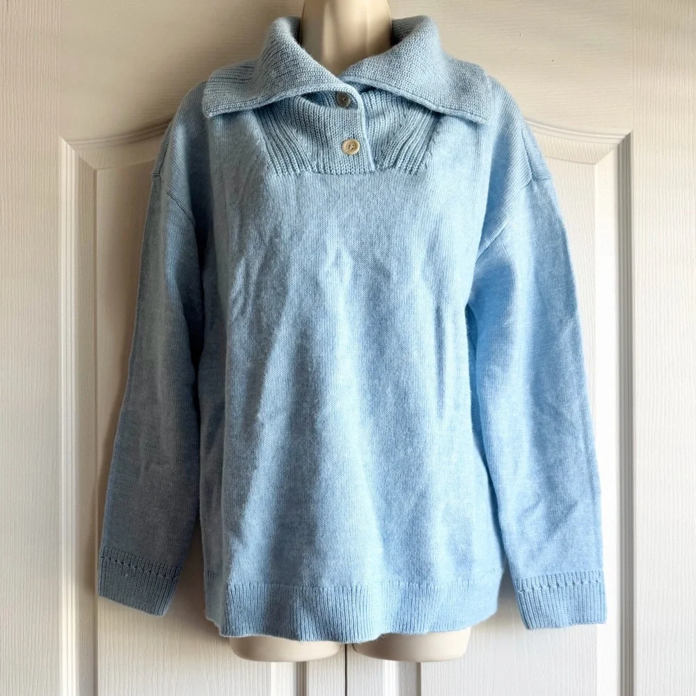 Talbots Sweater Breton Button Wide Collar Pullover - Picture 2 of 8